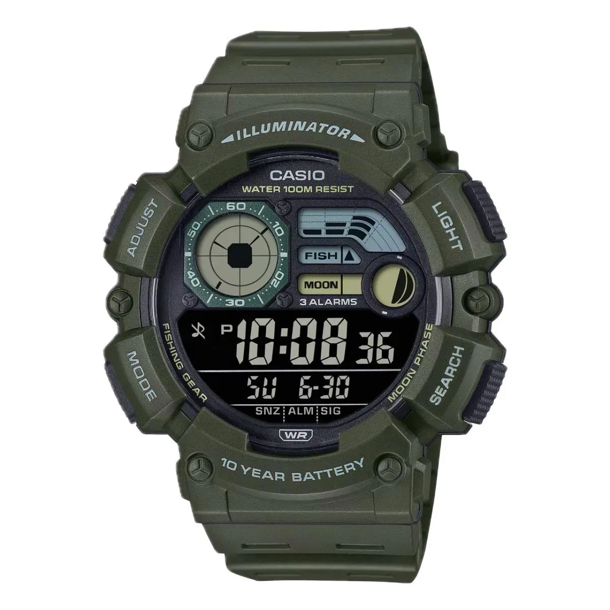 Casio Men`s Digital Watch with Green Band - WS-1500H-3BVCF