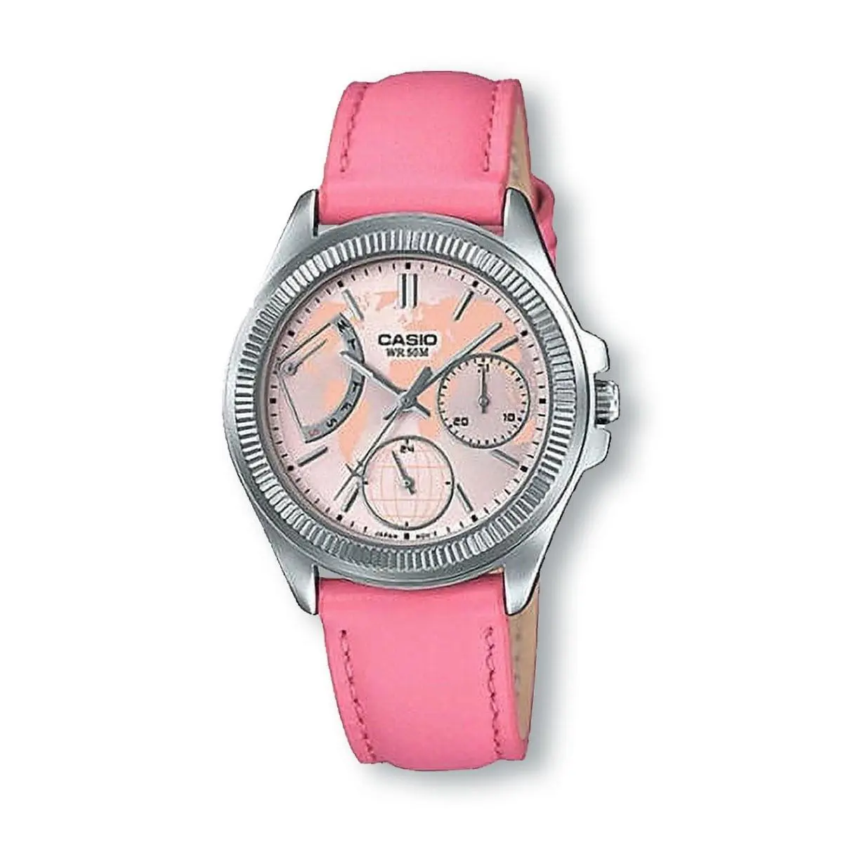 Casio LTP2089L-4A Multi-hands Pink Leather Band Watch Pink Dial