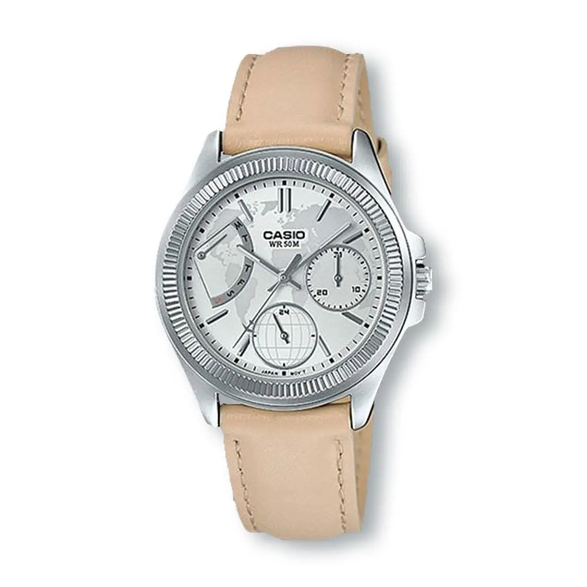 Casio LTP2089L-7A Multi-hands Beige Leather Band Watch White Dial