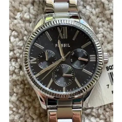 Nos Fossil BQ2644 Women`s Silver Black Chronograph Stainless Steel 3ATM
