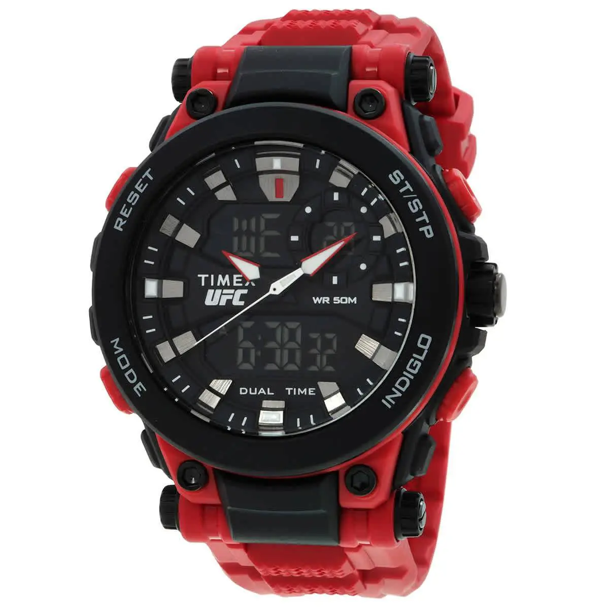 Timex Ufc Impact Quartz Analog-digital Black Dial Men`s Watch TW5M53000 - Dial: Black, Band: Red, Bezel: Black