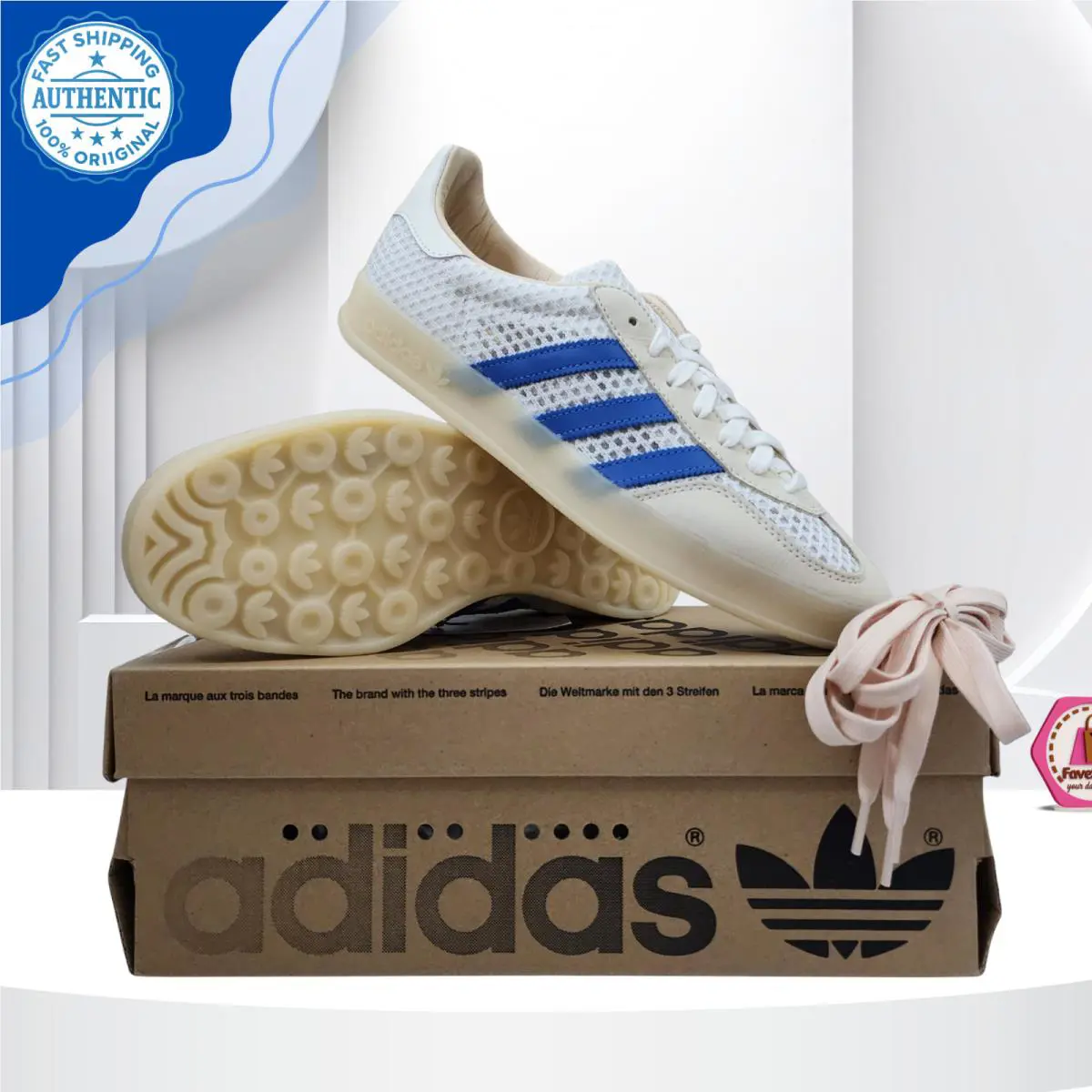 Adidas Originals Gazelle Indoor Shoes Off White Focus Blue Sneakers JH5419 Sz 10