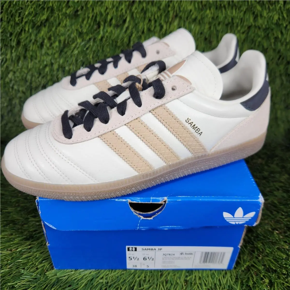 Adidas Samba JP Mens 5.5 / Womens 6.5 Off White Beige Black JQ7824 Originals OG