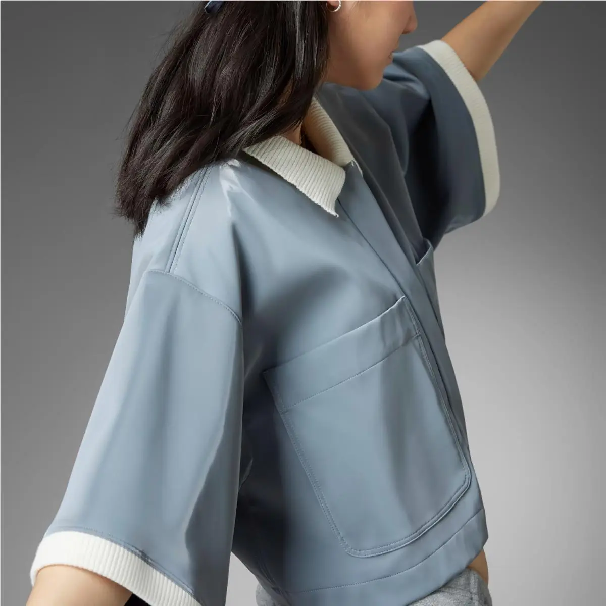 Adidas clothing - Adidas Blue Version CROPPED Polo Shirt - HK7244 - Gray (UPC: 195746807966) 0