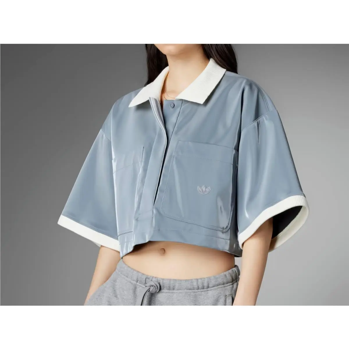 Adidas clothing - Adidas Blue Version CROPPED Polo Shirt - HK7244 - Gray (UPC: 195746807966) 1
