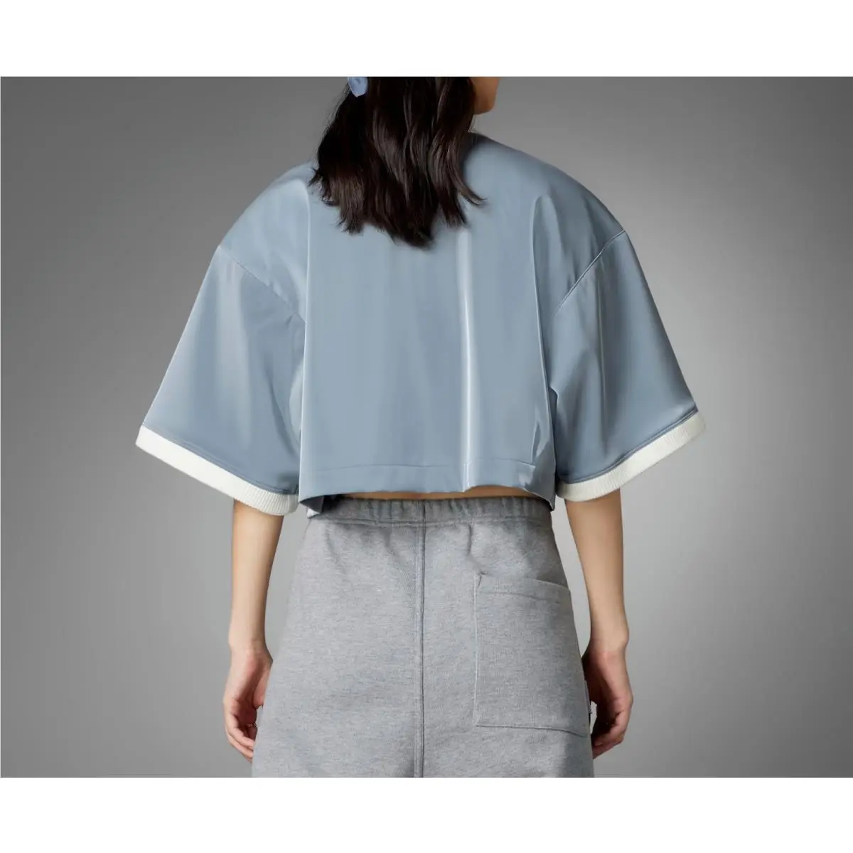 Adidas clothing - Adidas Blue Version CROPPED Polo Shirt - HK7244 - Gray (UPC: 195746807966) 2