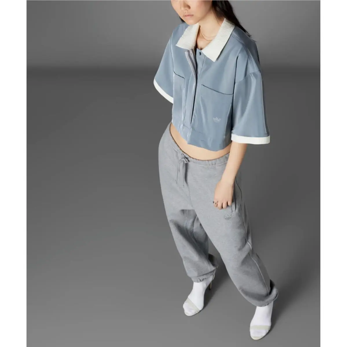 Adidas clothing - Adidas Blue Version CROPPED Polo Shirt - HK7244 - Gray (UPC: 195746807966) 3