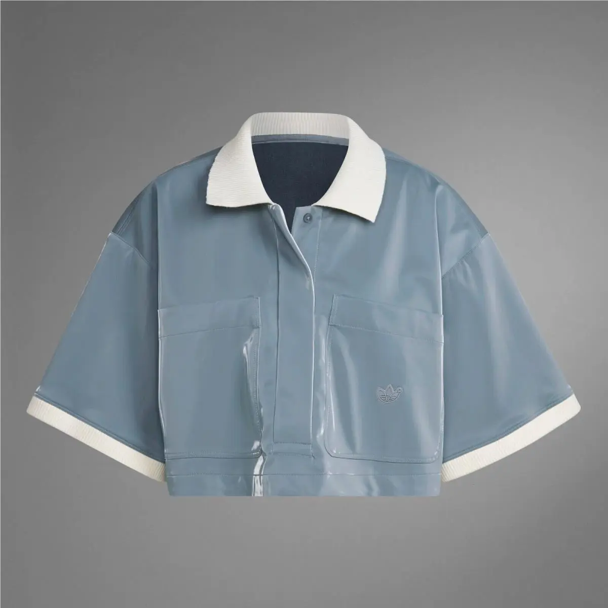Adidas clothing - Adidas Blue Version CROPPED Polo Shirt - HK7244 - Gray (UPC: 195746807966) 6