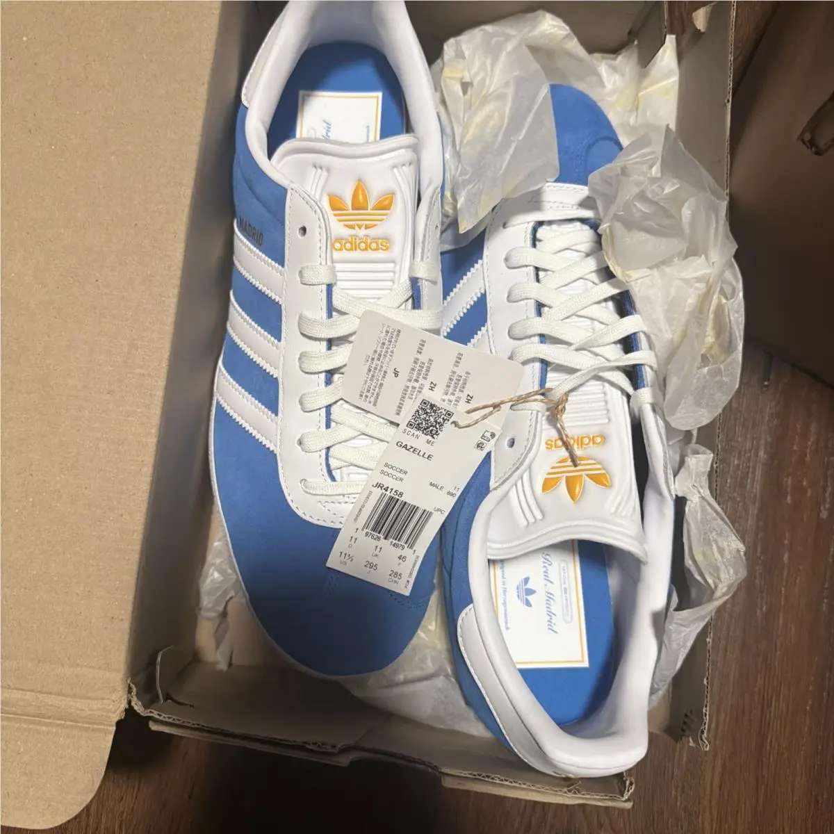 Adidas Originals Gazelle Men`s Shoes Madrid Blue Bird JR4158 Sz 11.5