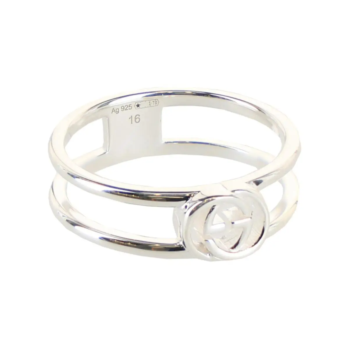 Gucci Womens Interlocking G Cutout Silver Ring