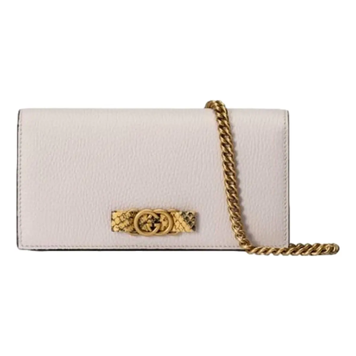 Gucci Interlocking Double G Python Leather Bow Chain Wallet Light Pink