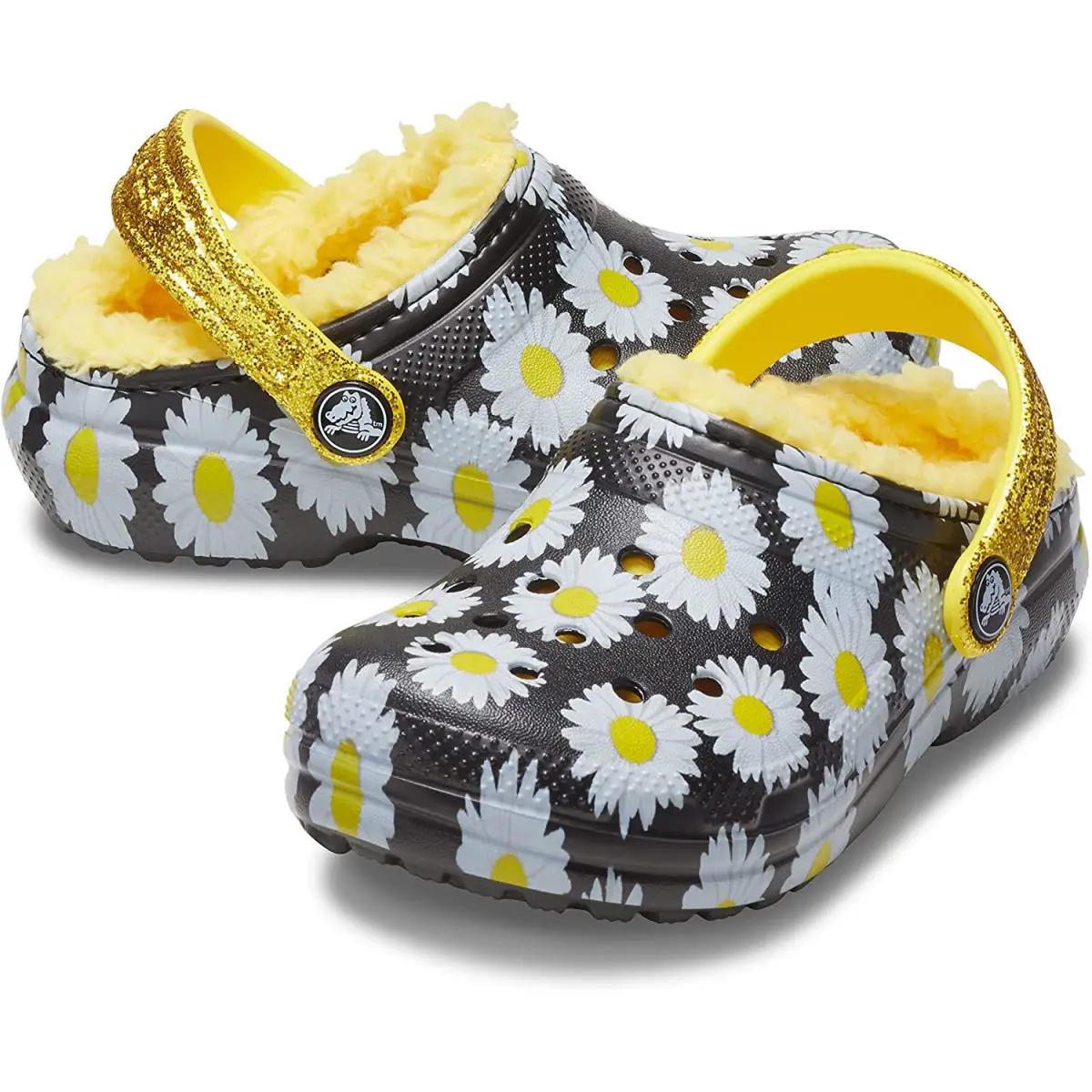Crocs Size 6 Toddler Classic Lined Vacay Vibes Clog - Black Daisy - Black