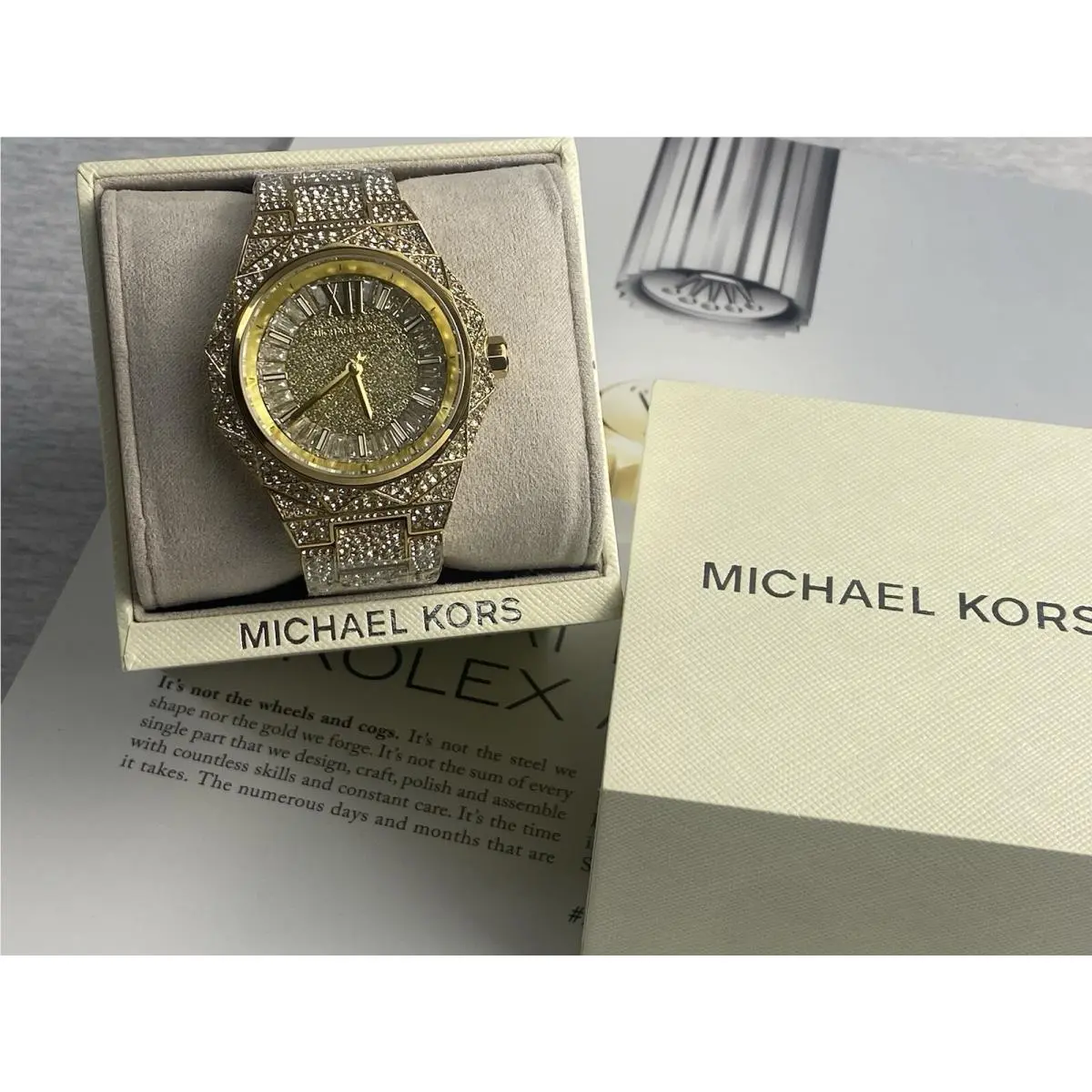 Michael Kors MK7398 Raquel Pave Three-hand Women`s Gold-tone Quartz Wristwatch