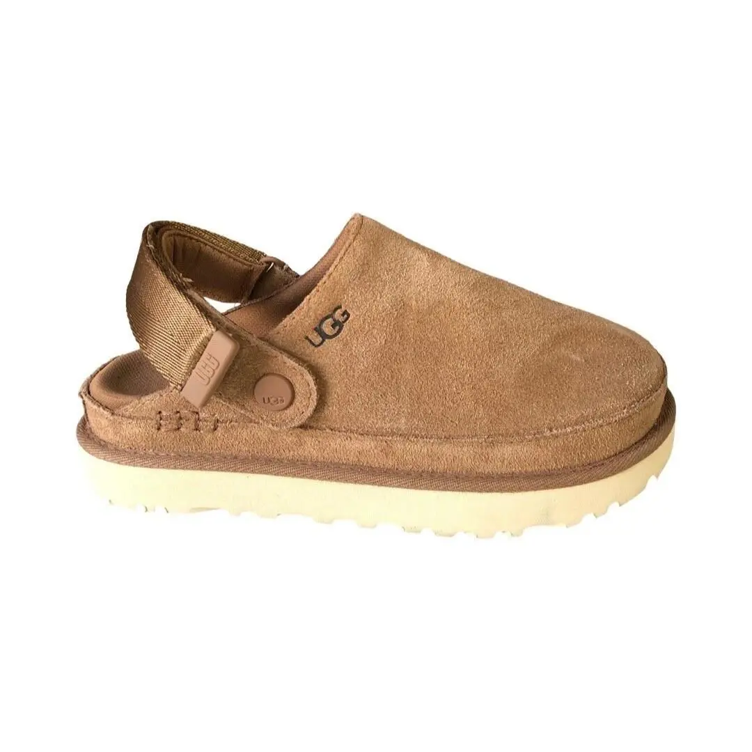 Ugg Women`s Goldenstar Clog Suede Chestnut Shoes Slides Size 5 - Chestnut