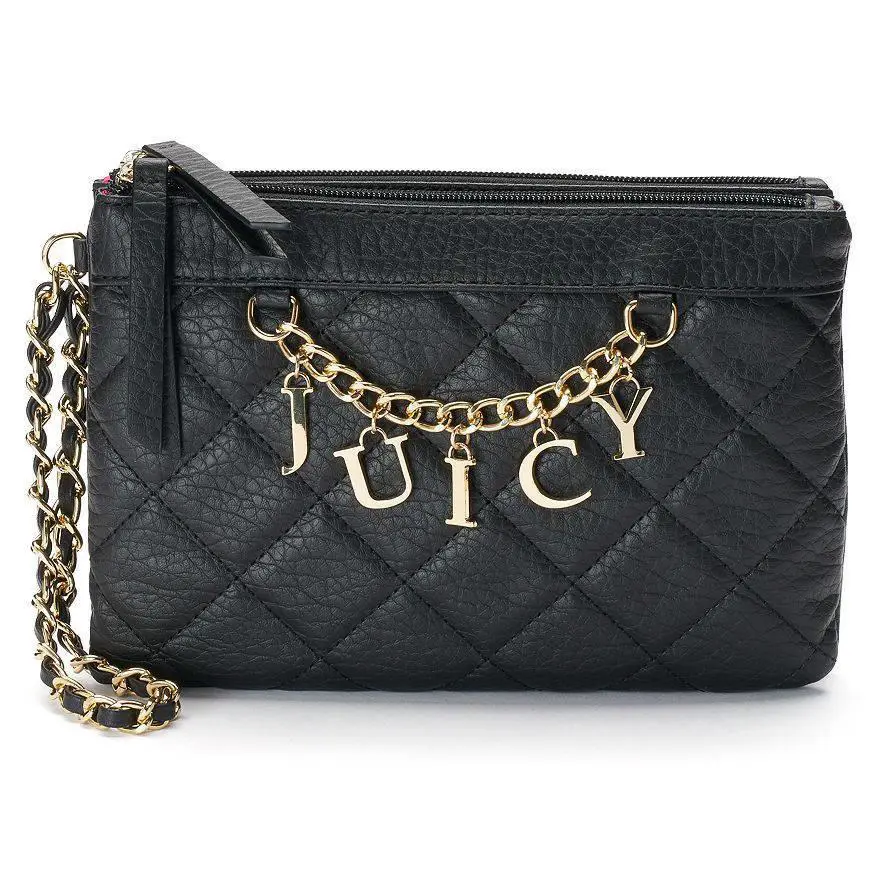 Juicy Couture Quilted Chain Wristlet Clutch – Designer Purse Wallet Black