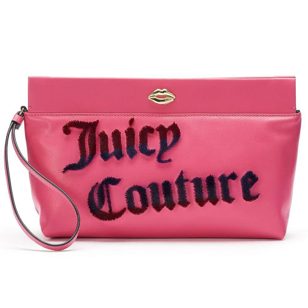 Juicy Couture Flocked Wristlet Clutch Bag Designer Purse Cosmetic Pouch Wallet