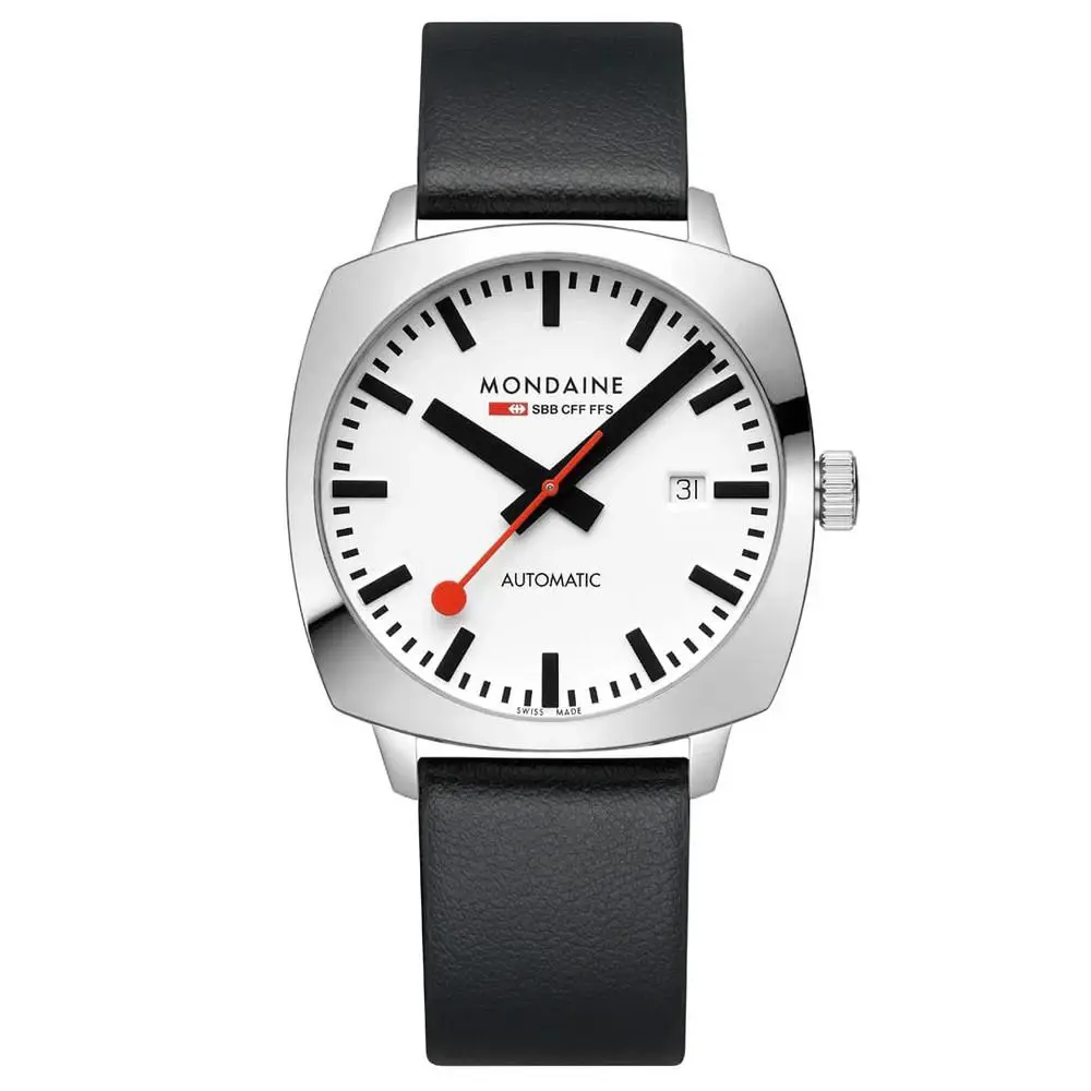 MSL.3961B.LBV Cushion 39 mm Steel Black Leather Automatic Men`s Watch by Mondaine
