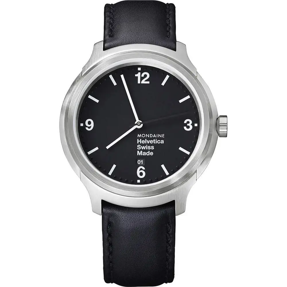Helvetica No1 43mm Bold Steel Black Dial Quartz Mens Watch MH1.B1220.LB by Mondaine
