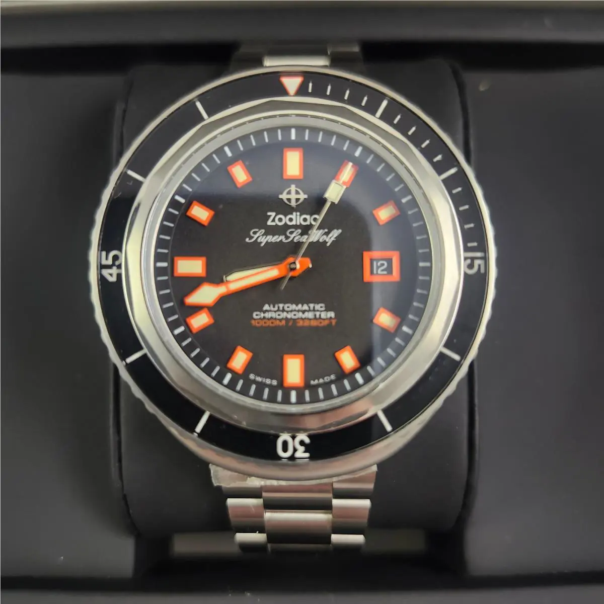 Zodiac Super Sea Wolf Saturation Diver Automatic Black Silver Watch ZO9509