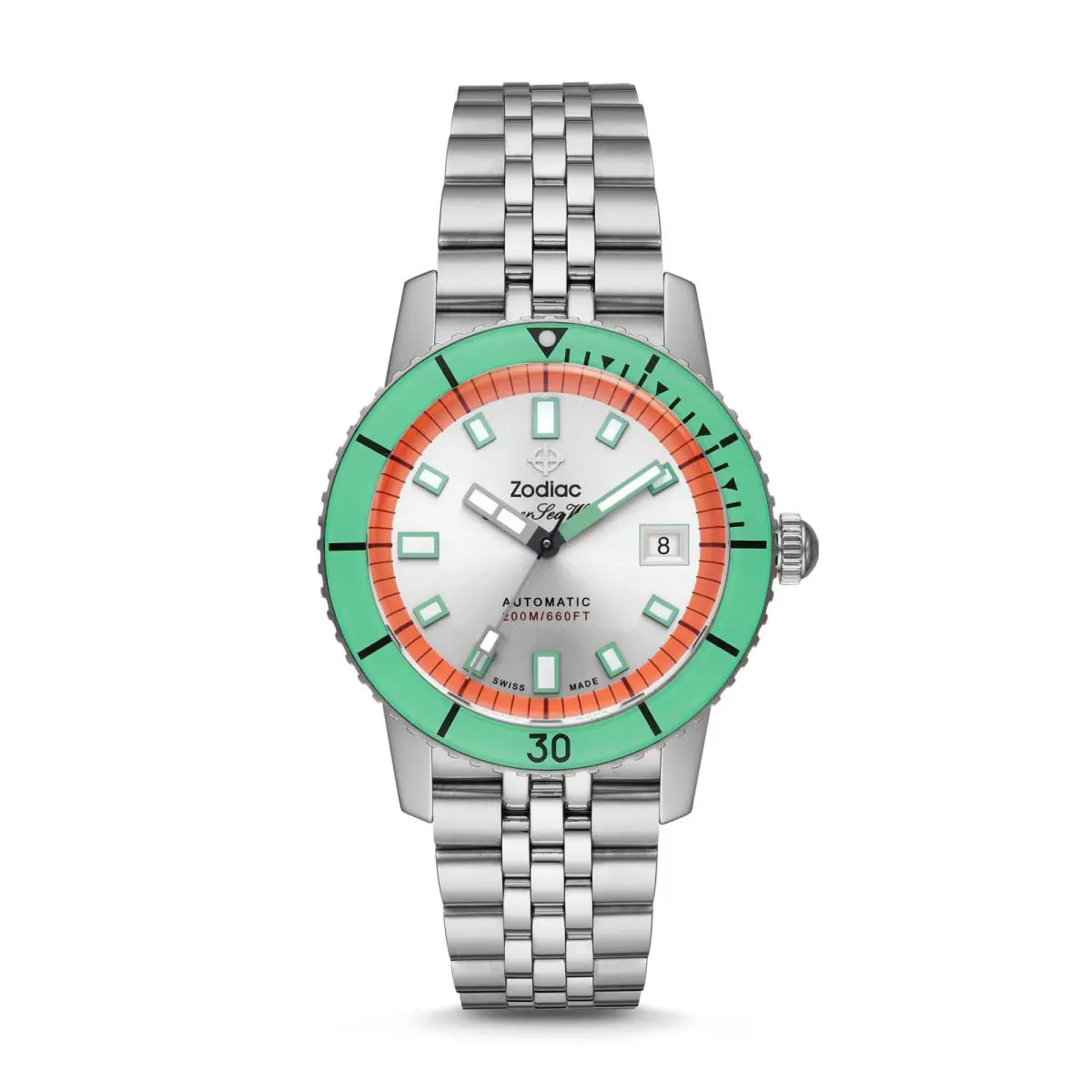 Zodiac Super Sea Wolf Stainless Steel - Watermelon Dial Silver Dial Wristwatch ZO9269 - Dial: Gray, Band: Silver