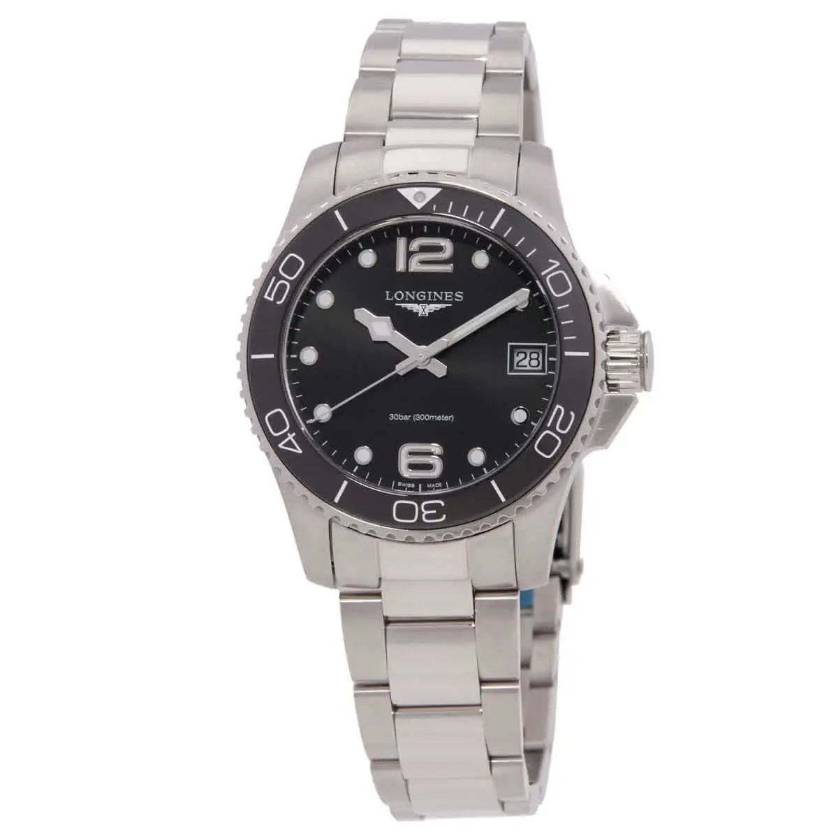Longines Hydroconquest Quartz Black Dial Women`s Watch L3.370.4.56.6 - Face: Black, Dial: Black, Band: Silver