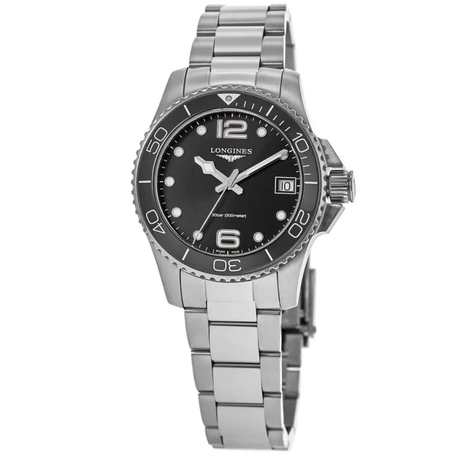Longines Hydroconquest Quartz Black Dial Women`s Watch L3.370.4.56.6 - Face: Black, Dial: Black, Band: Silver