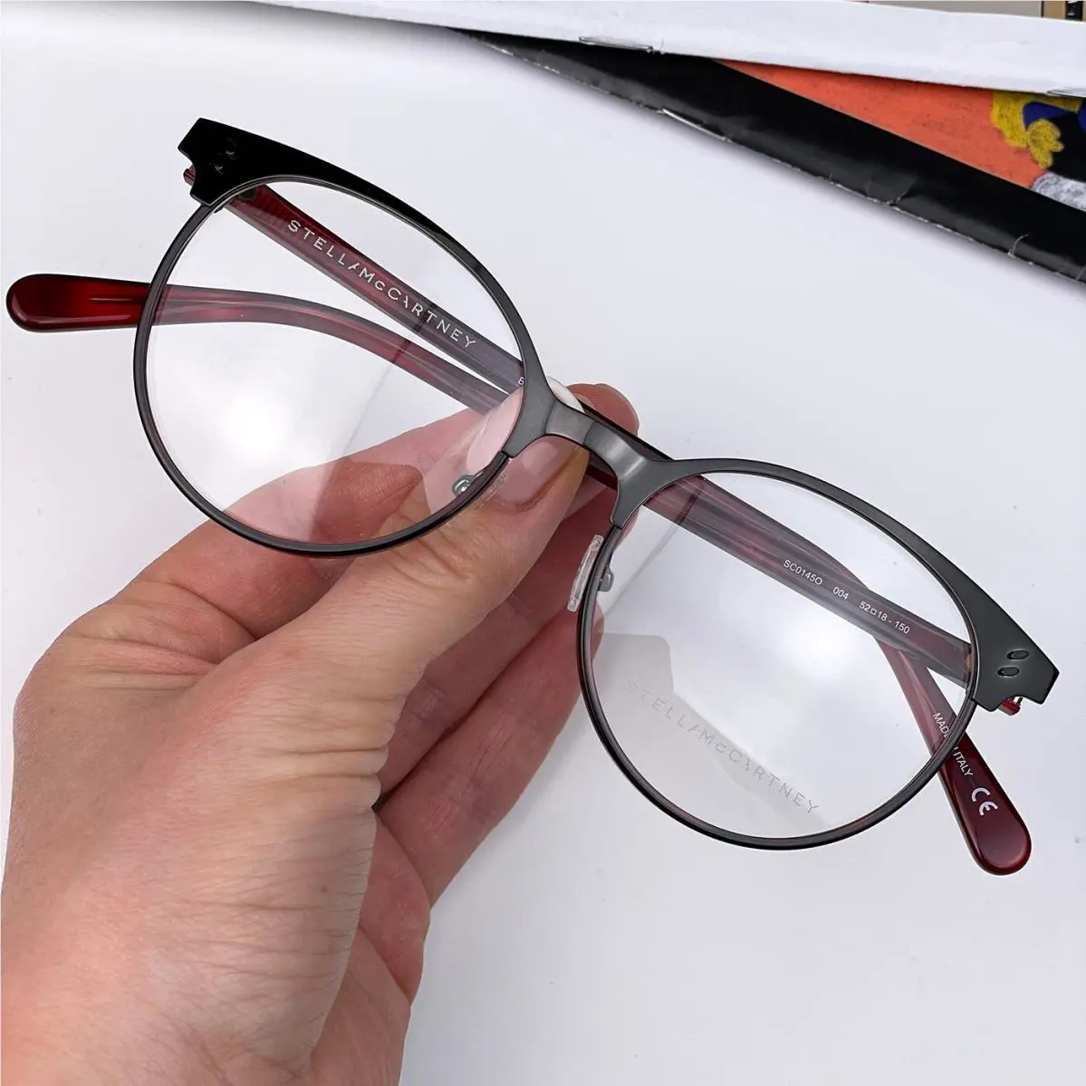 Stella Mccartney Women Eyeglasses Ruthenium Havana Red Round SC0145O 004