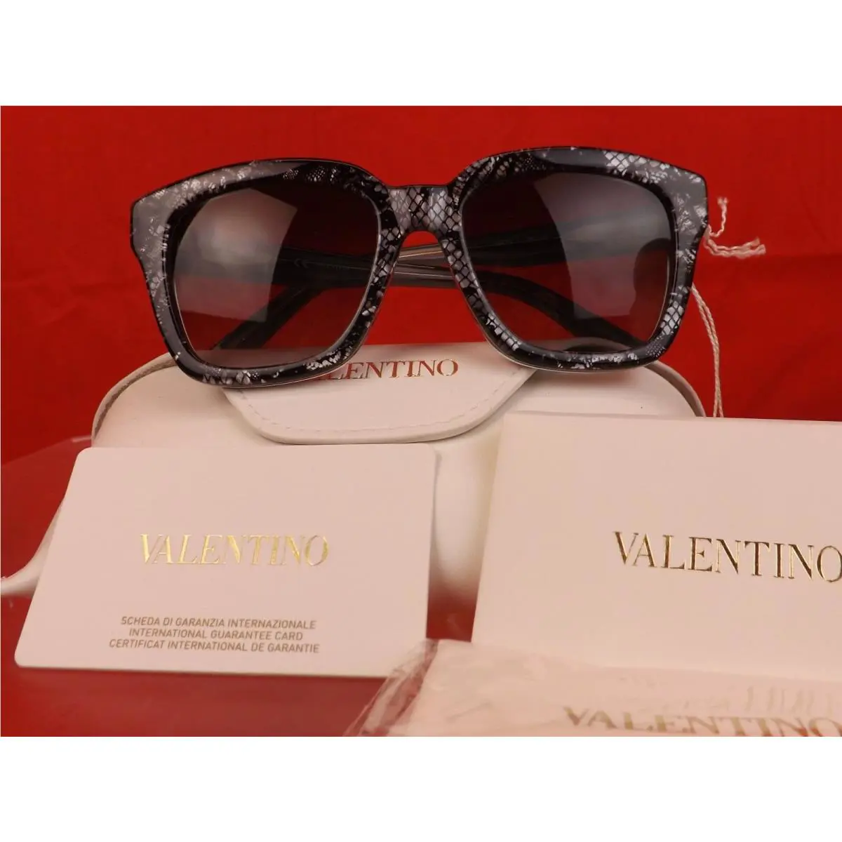 Valentino V667S 49 Gray Faded Lace Plastic Frame Sunglasses Italy