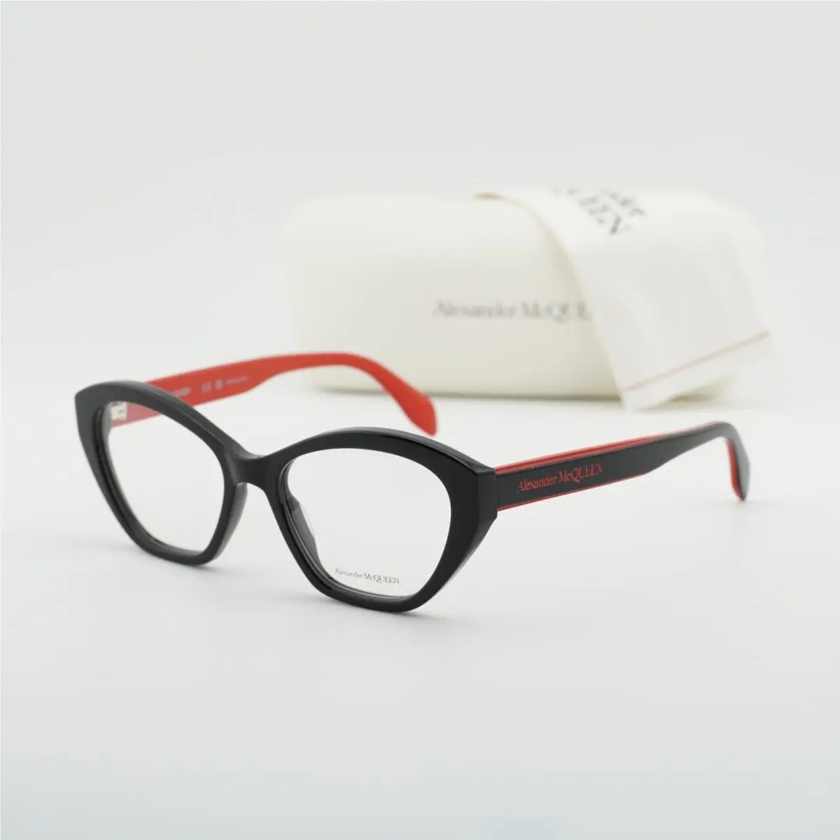 Alexander Mcqueen AM0360O 003 Shiny Black/red 52mm Eyeglasses by Alexander McQueen