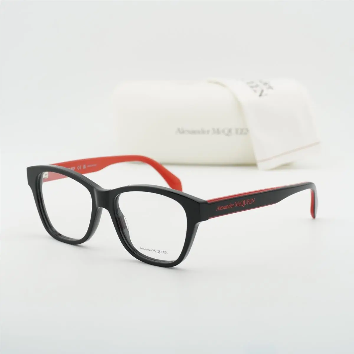 Alexander Mcqueen AM0306O 003 Shiny Black/red 52mm Eyeglasses by Alexander McQueen
