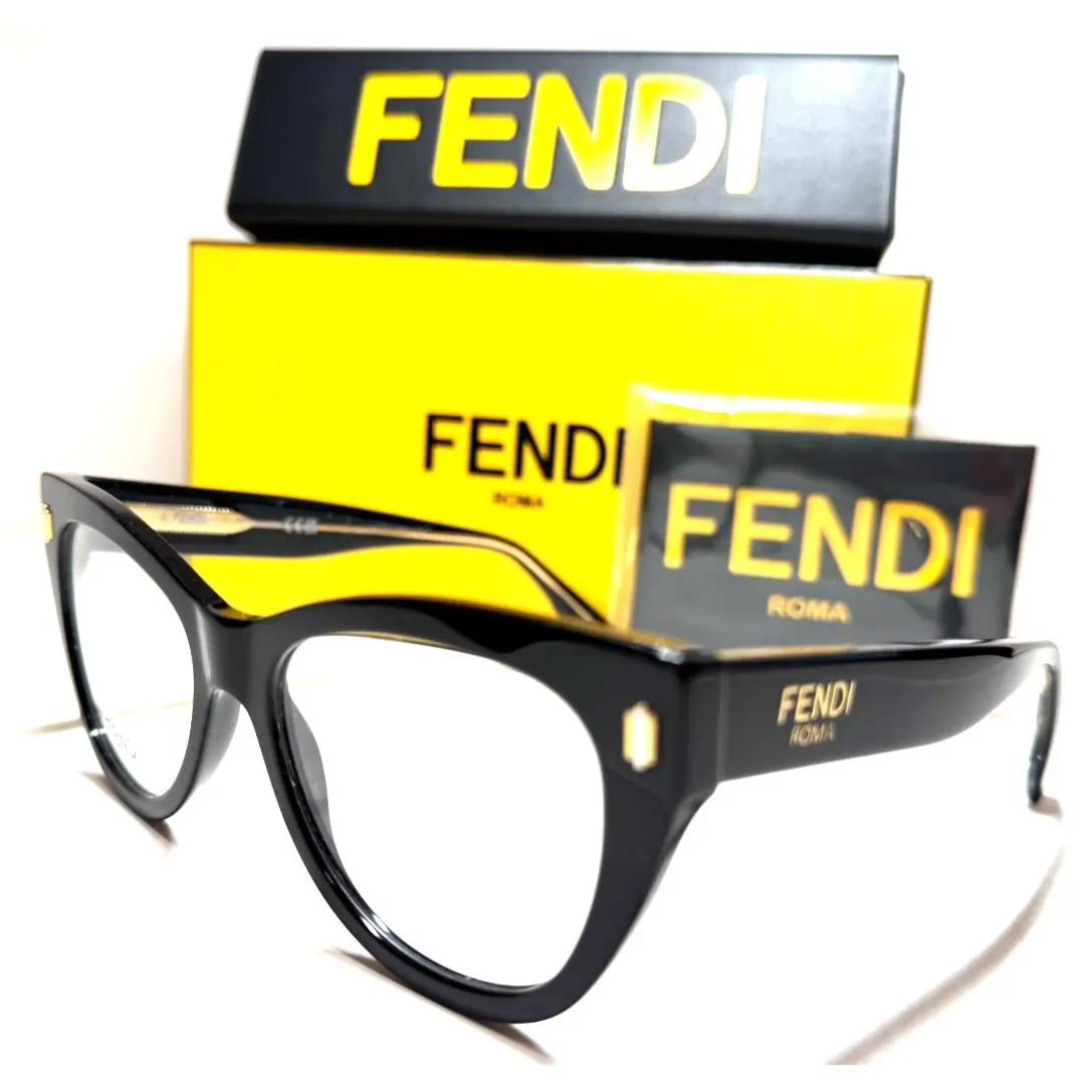 Fendi Roma FE50086I 001 Shiny Black with Gold Acents Eyeglasses 53-17 - Frame: SHINY BLACK WITH GOLD ACENTS