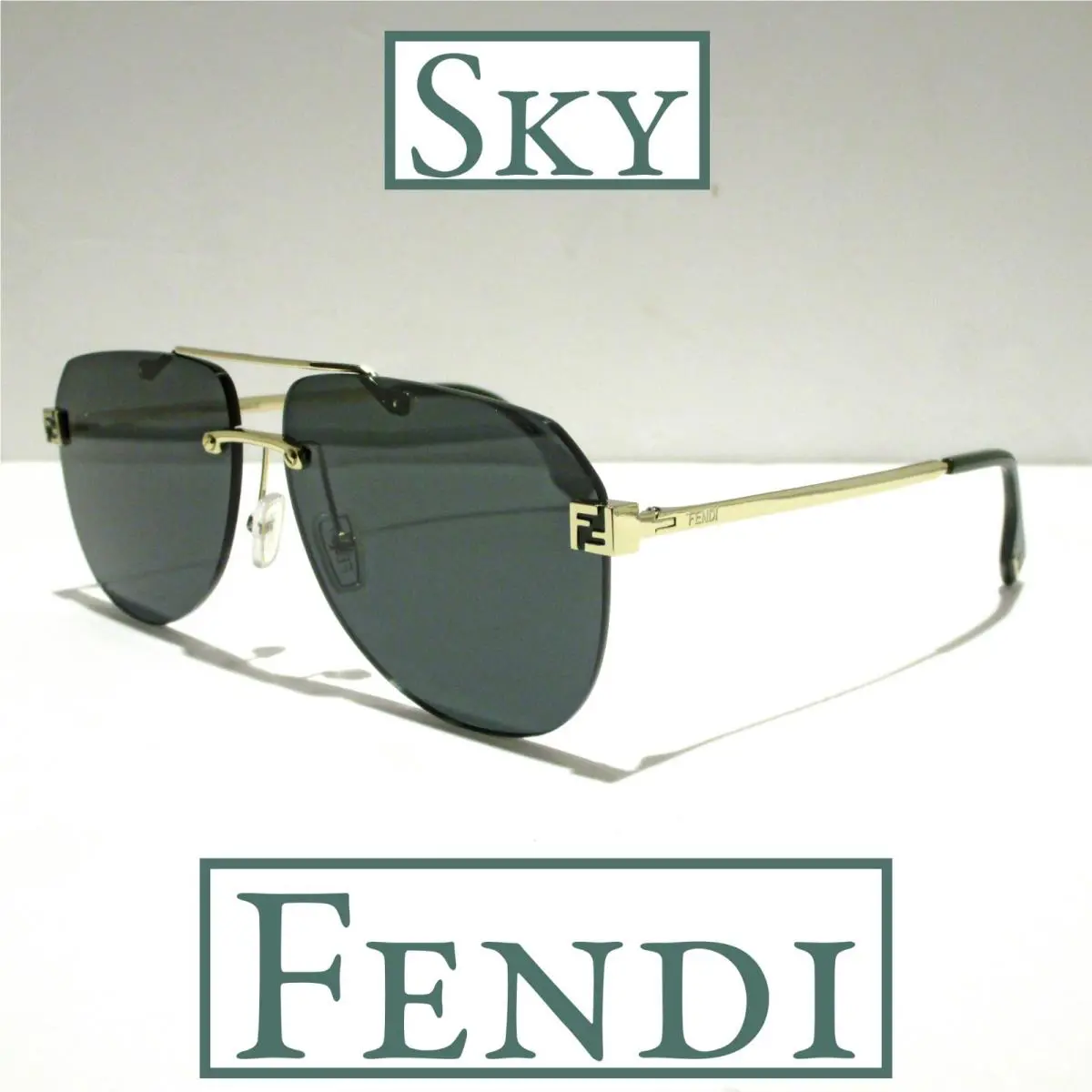 Fendi FE40115U 32N Sunglasses Men`s Classic Gold Aviator Green Lens 145mm