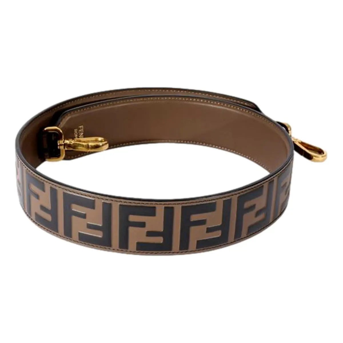 Fendi Strap You FF Zucca Logo Mini Shoulder Strap Brown Black Calfskin Leath