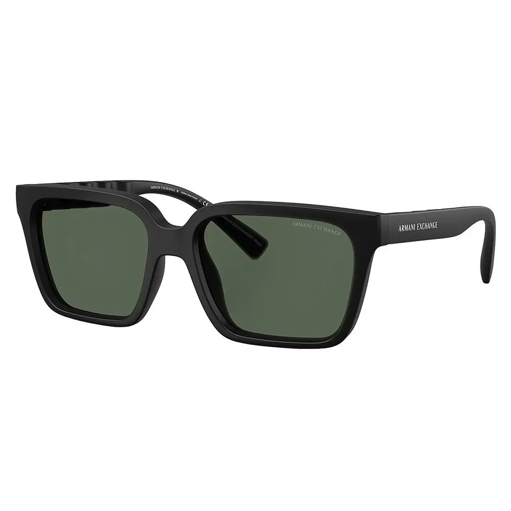 AX 4147S 807 Matte Black Plastic Square Sunglasses Green Lens by Armani Exchange