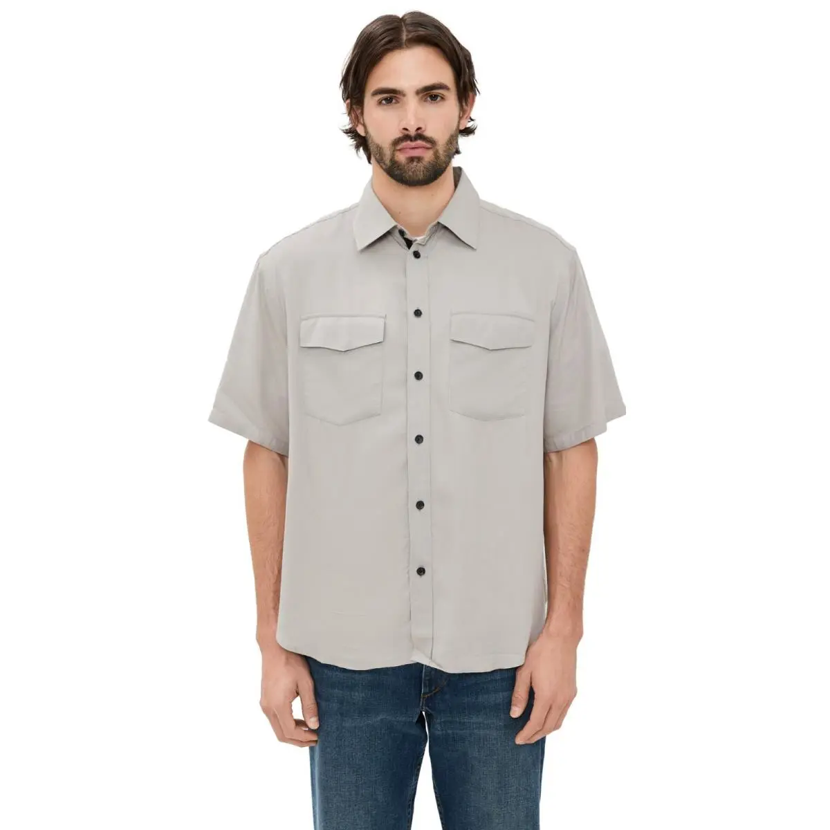 238 Rag Bone Matthew 2 Pocket SS Shirt In Elephant Grey Size: Small