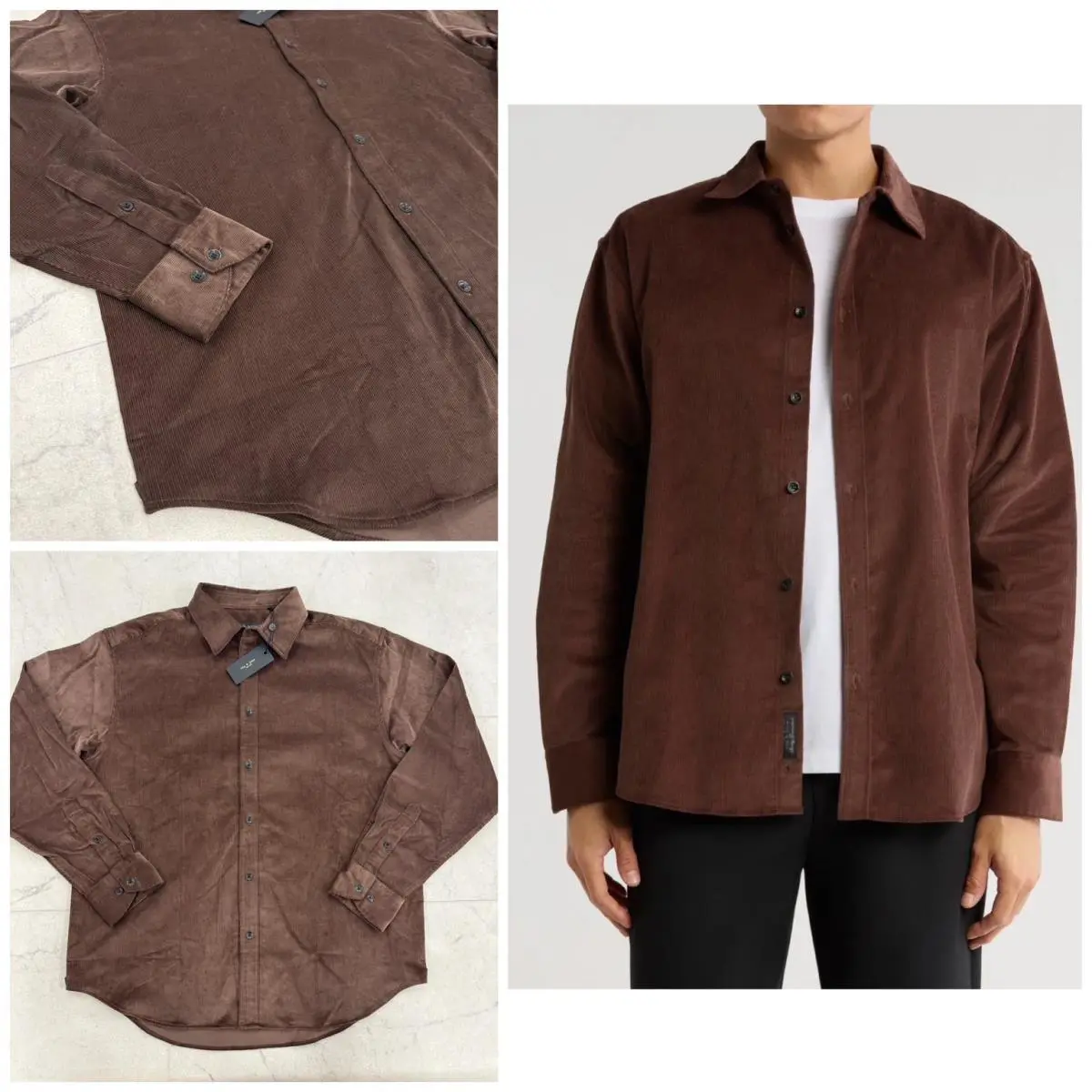 Men`s Rag Bone Mateo Long Sleeve Corduroy Shirt In Espresso Size: Xxl
