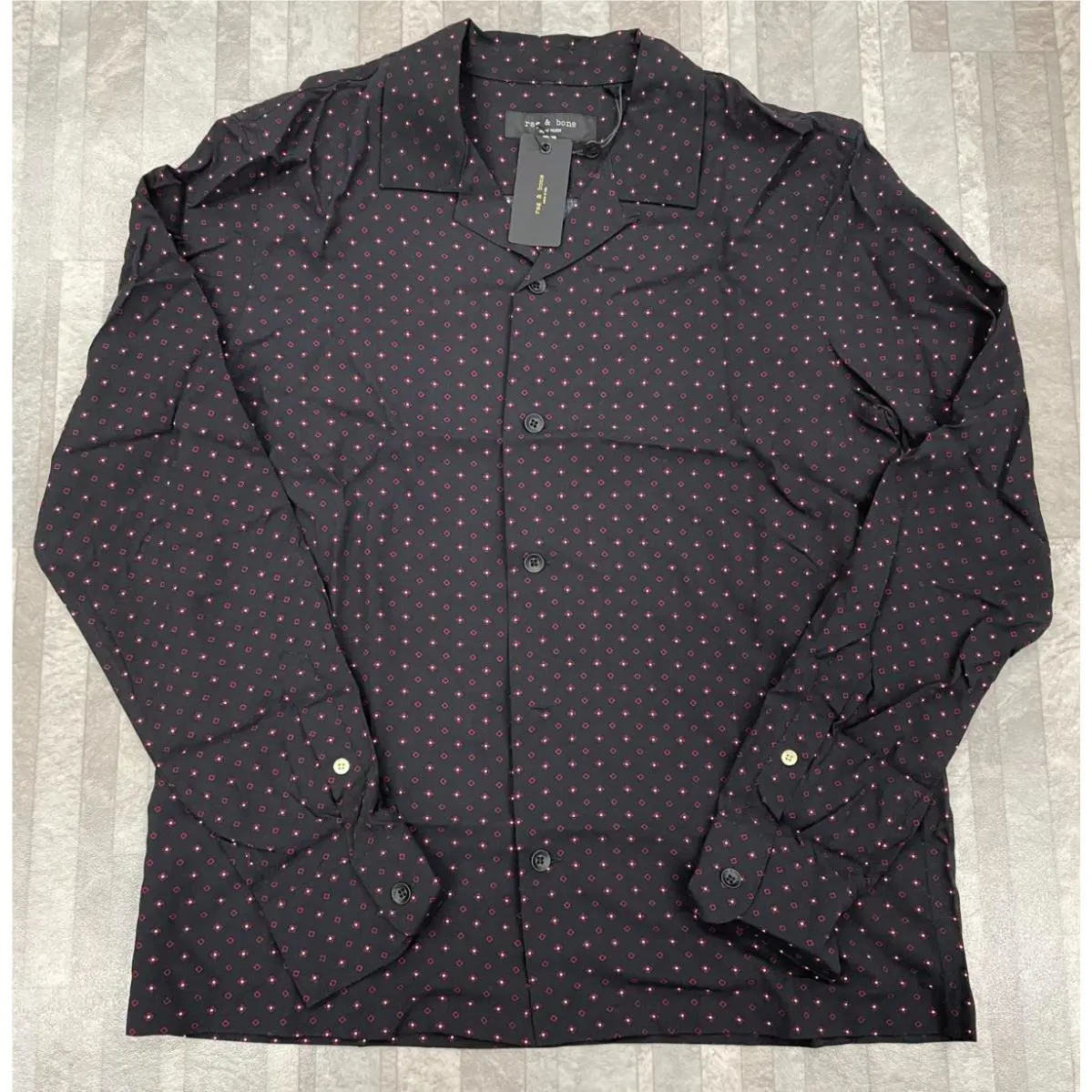 Rag Bone Men`s Geo Print LS Avery Shirt In Navy/red Size:medium