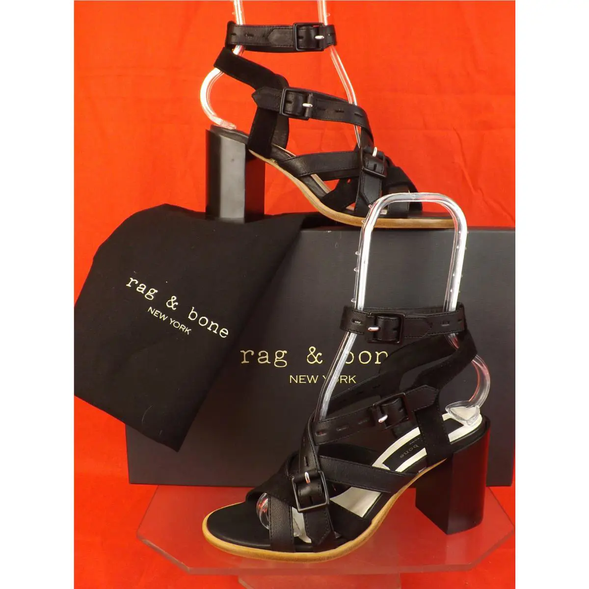 Rag Bone Black Leith Leather Suede Criss Cross Straps Heel Sandals 40 10 by Rag & Bone