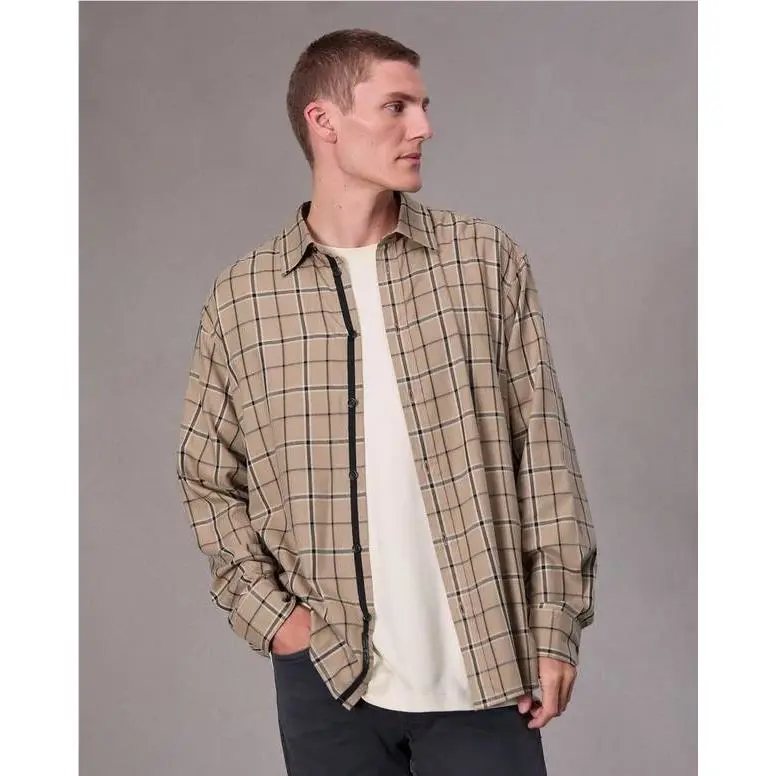 Rag Bone Matthew Flannel Long Sleeve Shirt In Taupe Plaid Size:medium