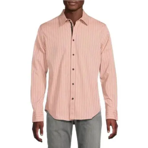 Rag Bone Men`s Tomlin Poplin In Mohagany Stripe Size: Xx-large
