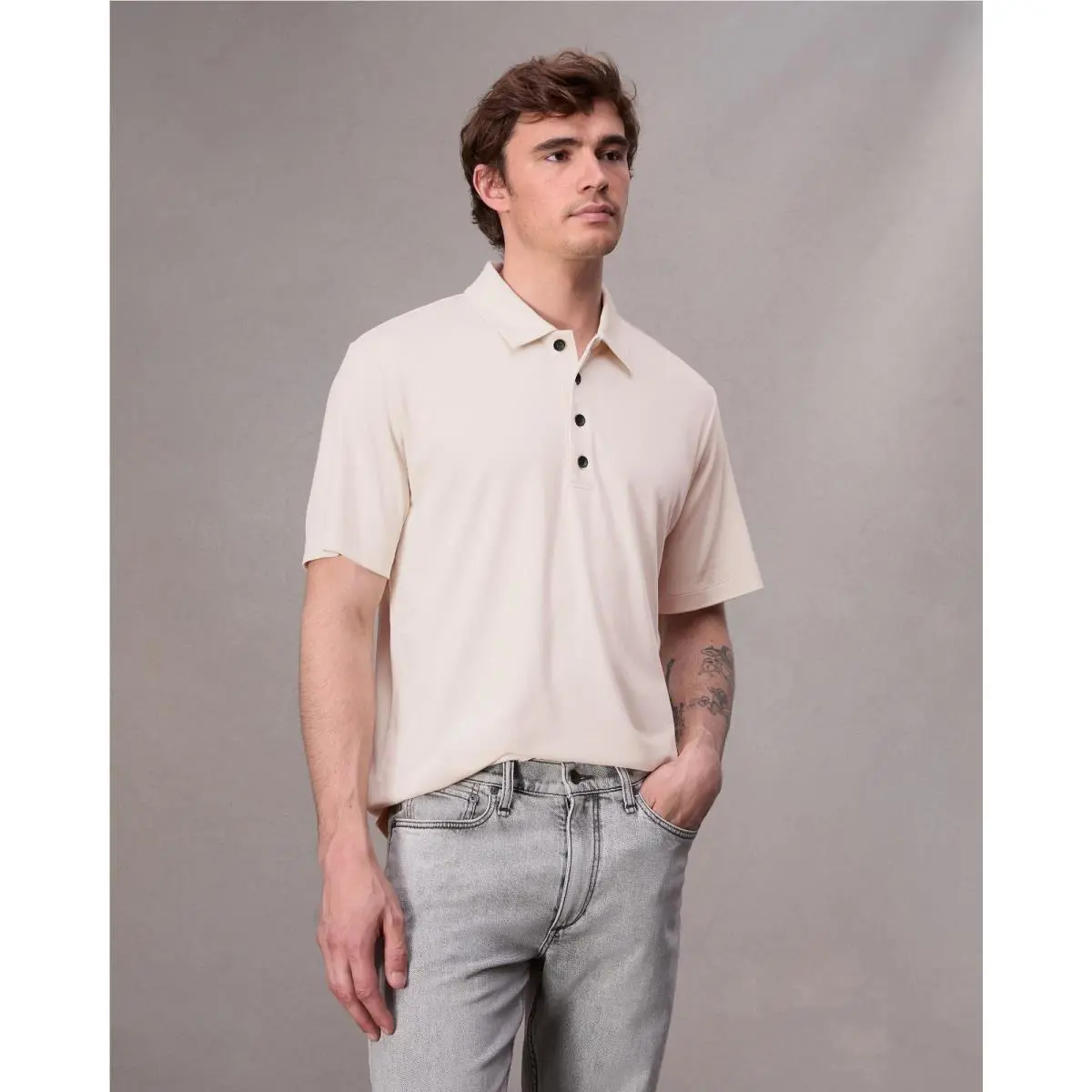 Rag Bone Cliff Polo Double Layer Jersey In Turtledove Size: Small