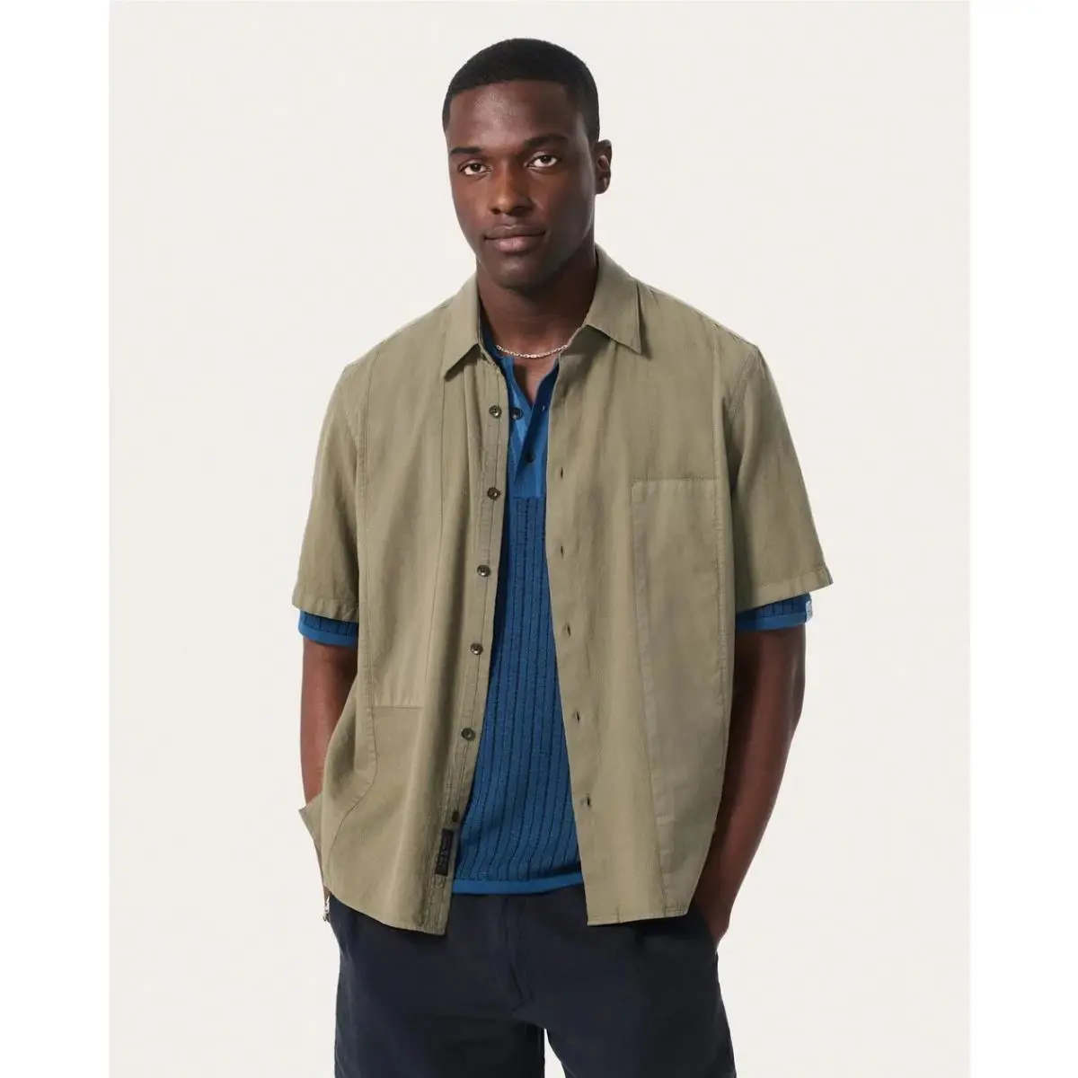 Rag Bone Men`s Dalton SS Patchwork Shirt In Burnt Olive Size:xx-large