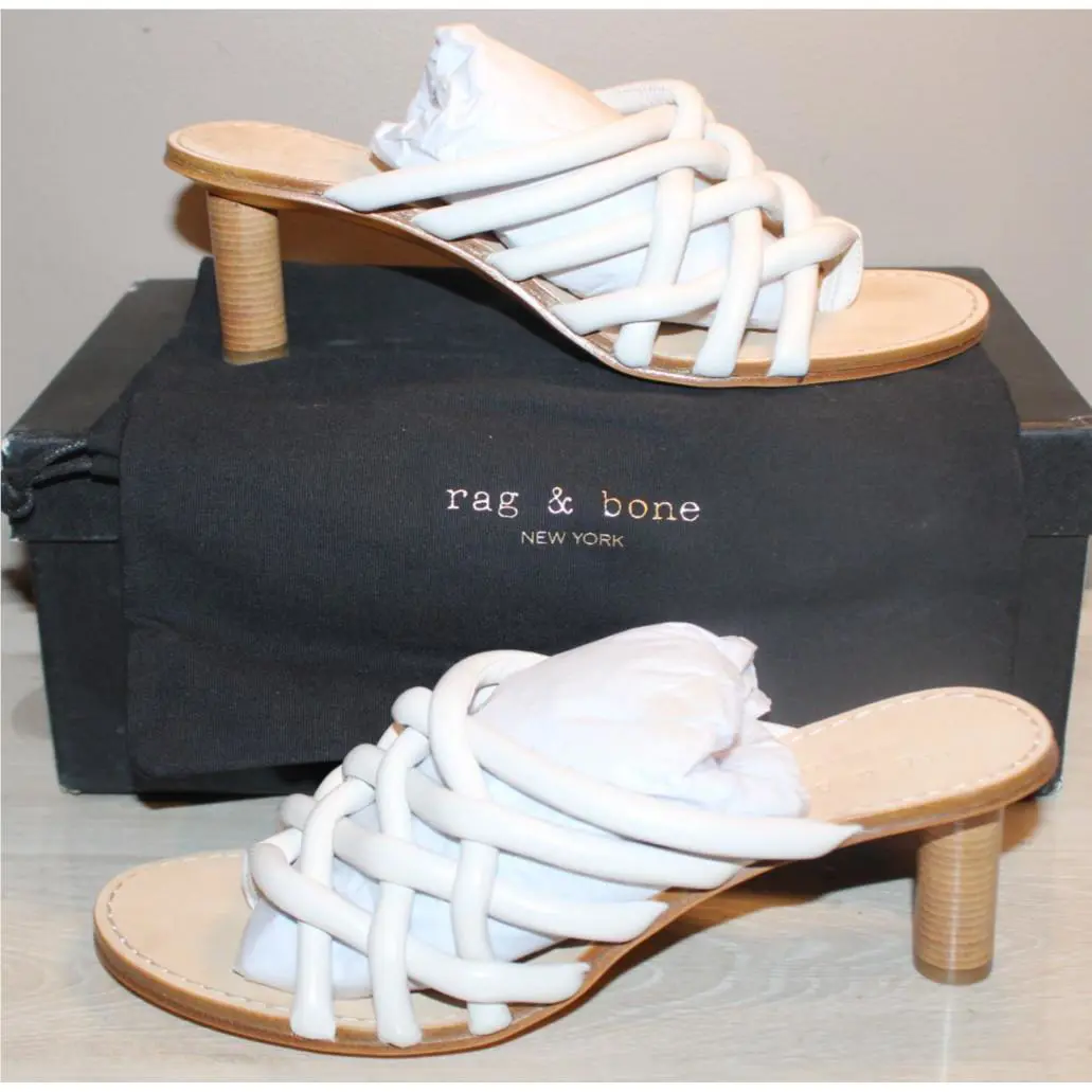 Rag Bone NY Infinity Heeled Mule Antique White Dust Bag Box Size 9.5 by Rag & Bone