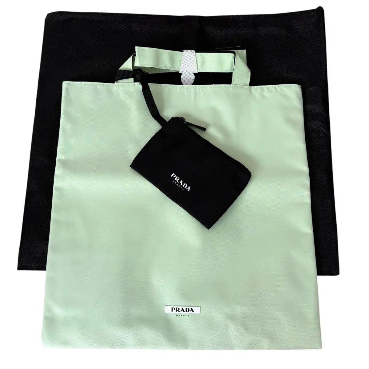 Prada Beauty Tote Bag Reversible Green Black Cosmetic Travel Shoulder Shopper