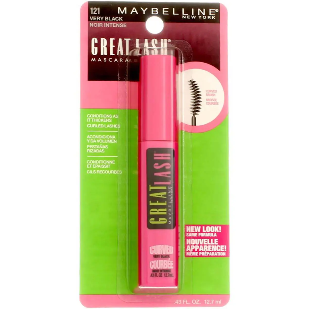 6 Pack Maybelline Great Lash Curved Brush Washable Mascara Very Black 121