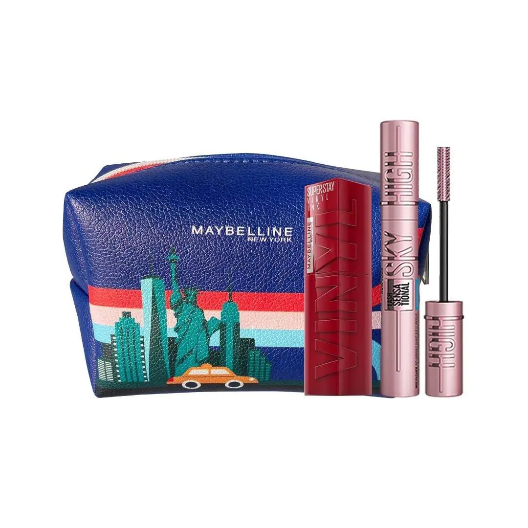 Maybelline Suhana Glam Kit Vinyl Ink Lippy + Sky High Mascara + Pouch