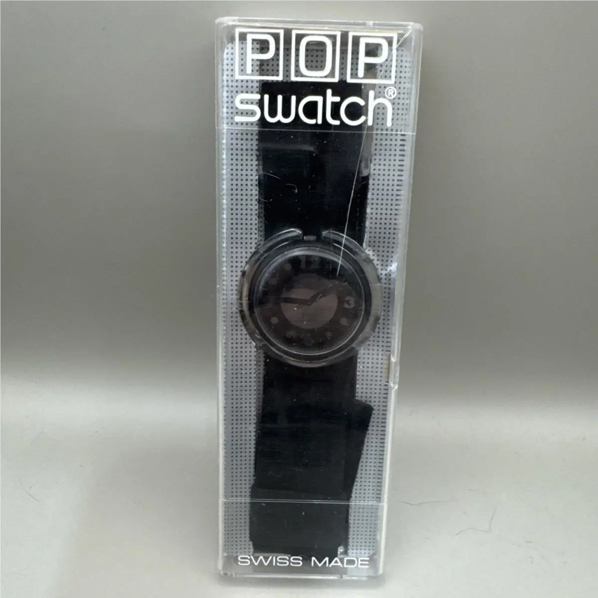 Pop Swatch Watch Black and Silver Swiss Made Rare Vintage 90s Not Sealed￼