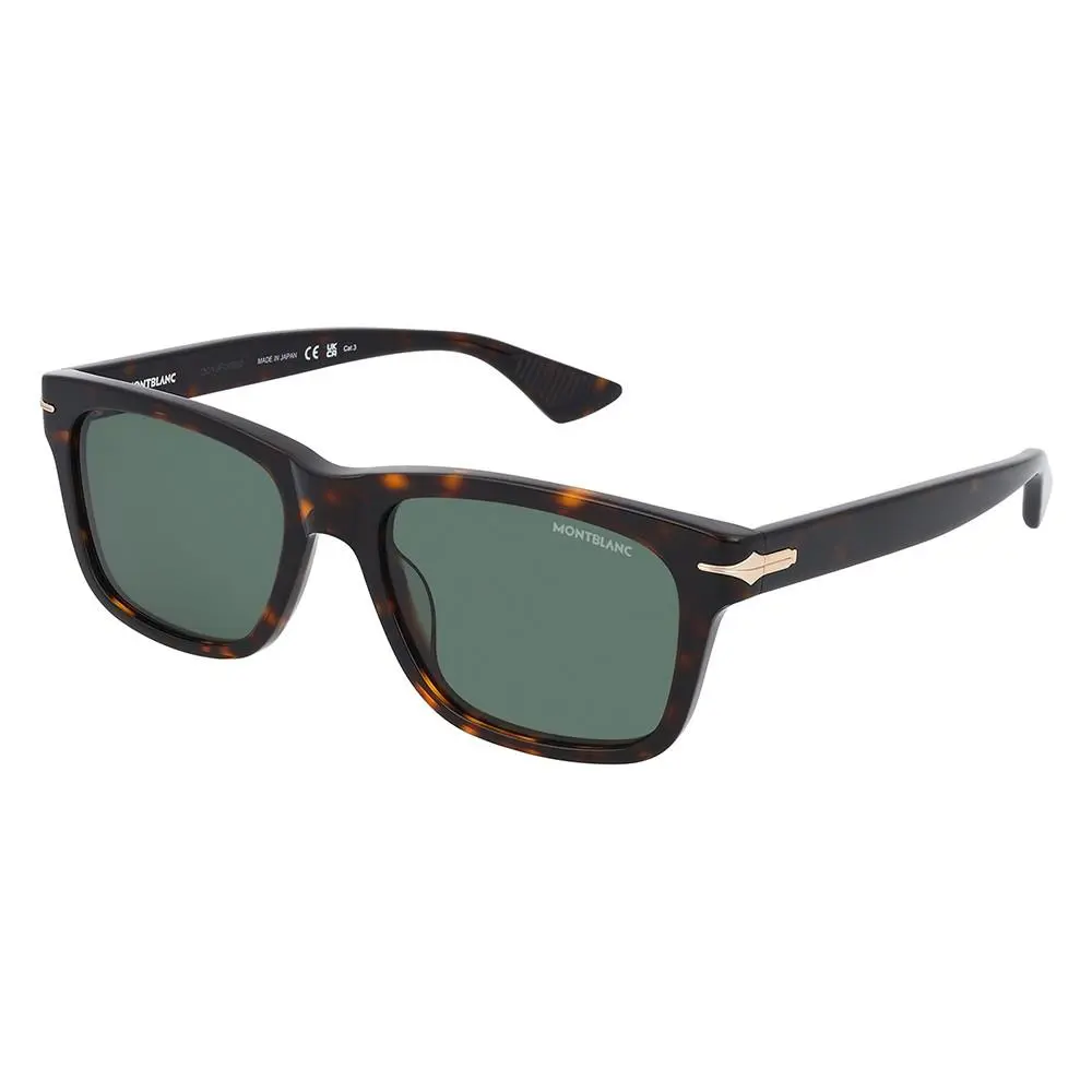 Montblanc MB 0263S 002 Havana Plastic Rectangle Sunglasses Green Lens