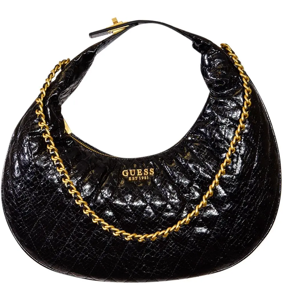 Women`s Dema Handbag Quilted Hobo Bag Black by Guess