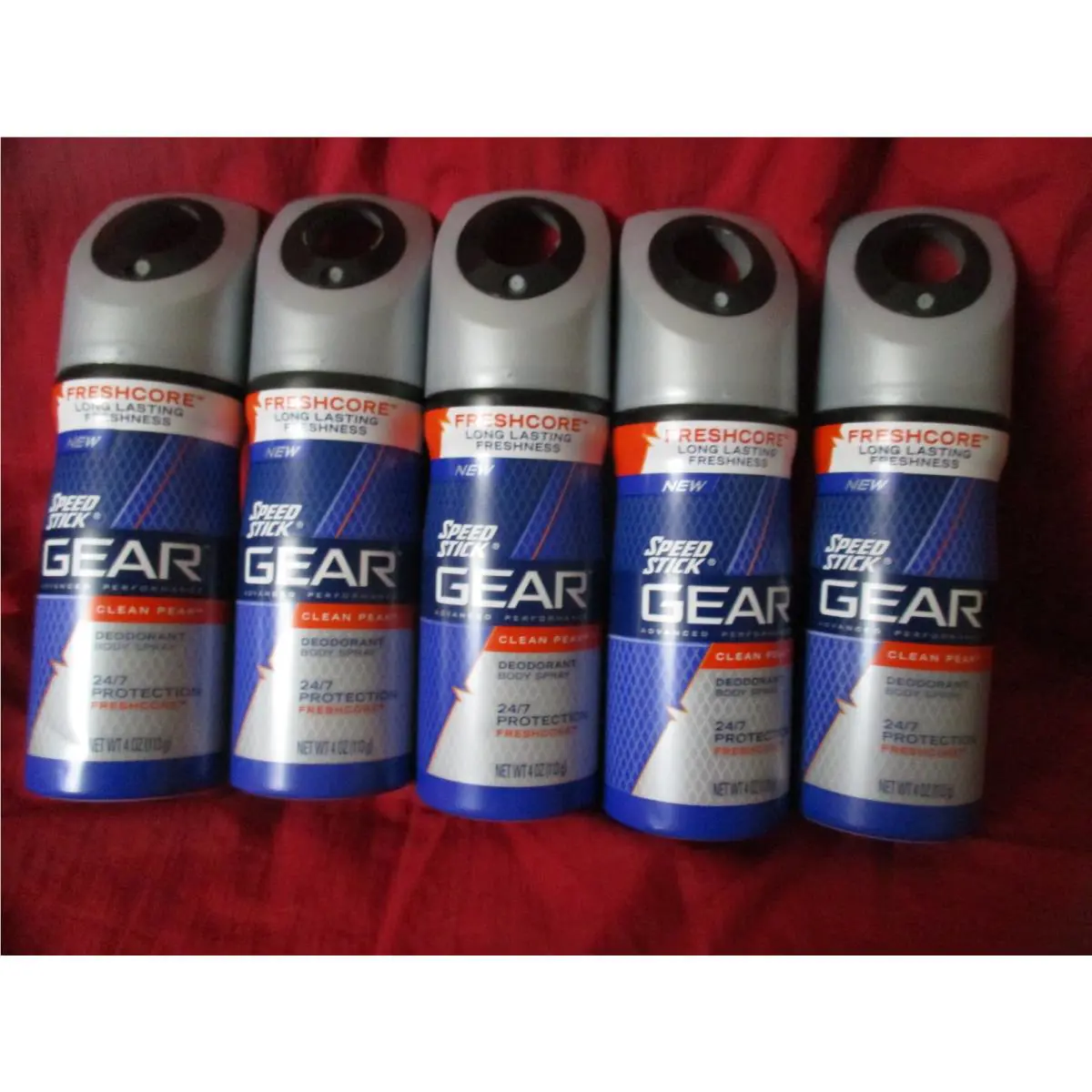 Lot of 5 Speed Stick Gear Deodorant Body Spray Clean Peak Freshcore 4oz Each Htf